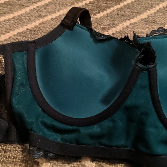 NWOT peacock + black Balconette & Lace Cutout Bra - Picture 6 of 8